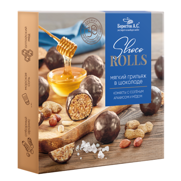 №2 Берестов Shoco Rolls конфеты с арахисом, солью и медом, 135г   в Кашире
