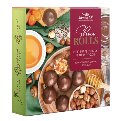  Берестов Shoco Rolls конфеты с фундуком, цукатами моркови  и медом 135г  в Кашире